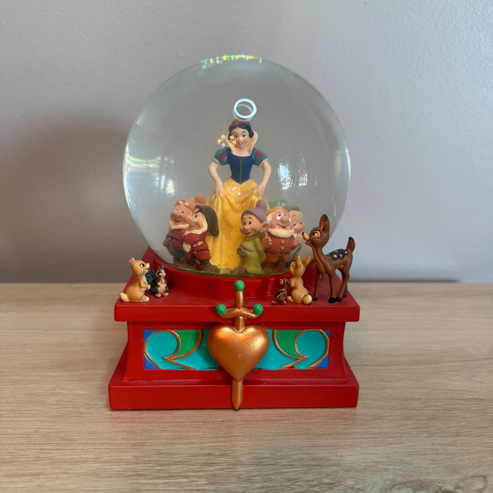 Disney Snow White and the Seven Dwarfs Snow Globe Bambi Forest Friends Red Base